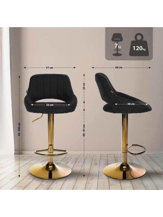Conjunto de 2 bancos de bar Milet tecido G, preto