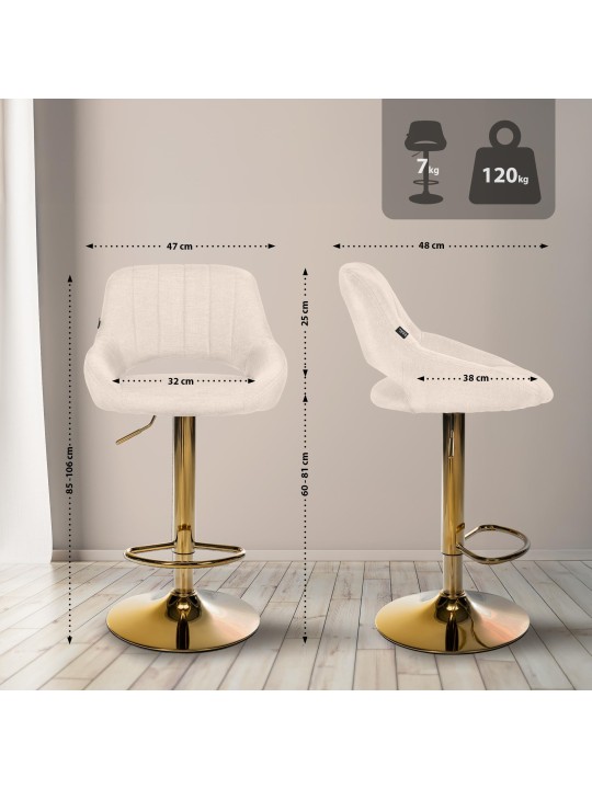Conjunto de 2 bancos de bar Milet tecido G, creme