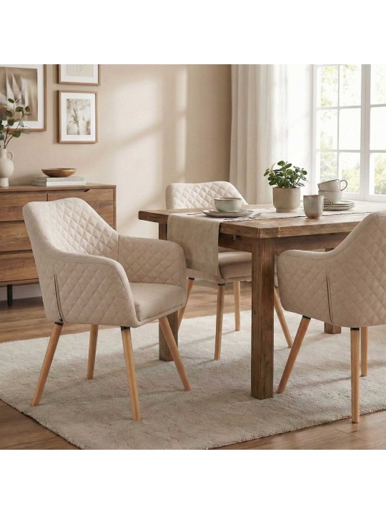 Cadeira de sala de jantar Gent tecido natura, creme