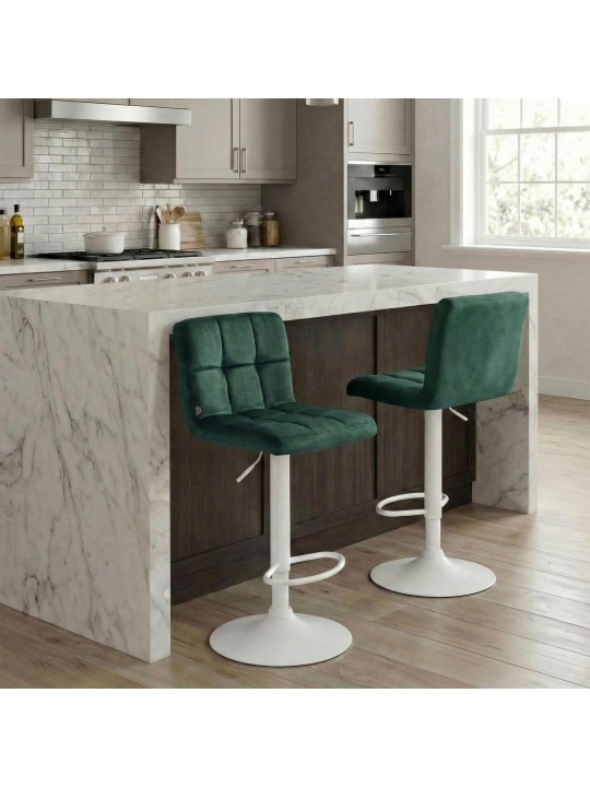 Banqueta de bar Peru veludo branco, verde