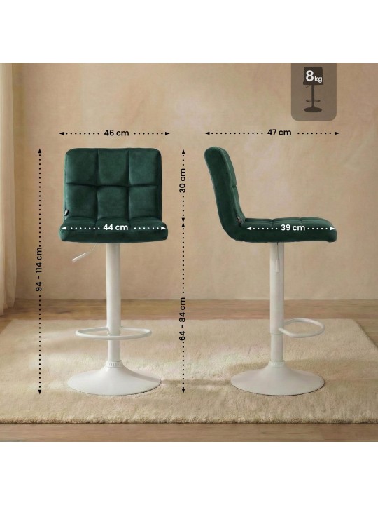 Banqueta de bar Peru veludo branco, verde