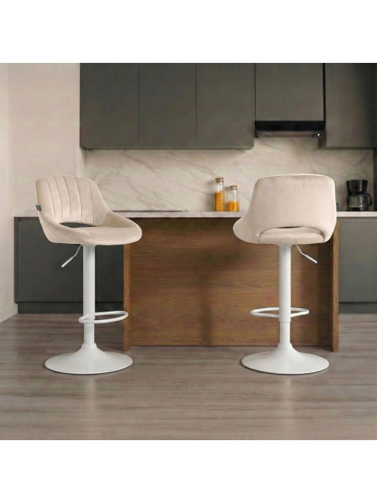 Banqueta alta Milet veludo, creme