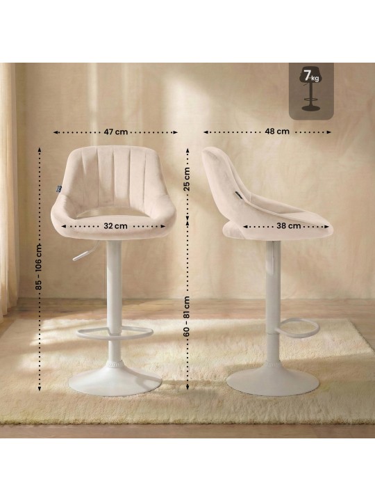 Banqueta alta Milet veludo, creme