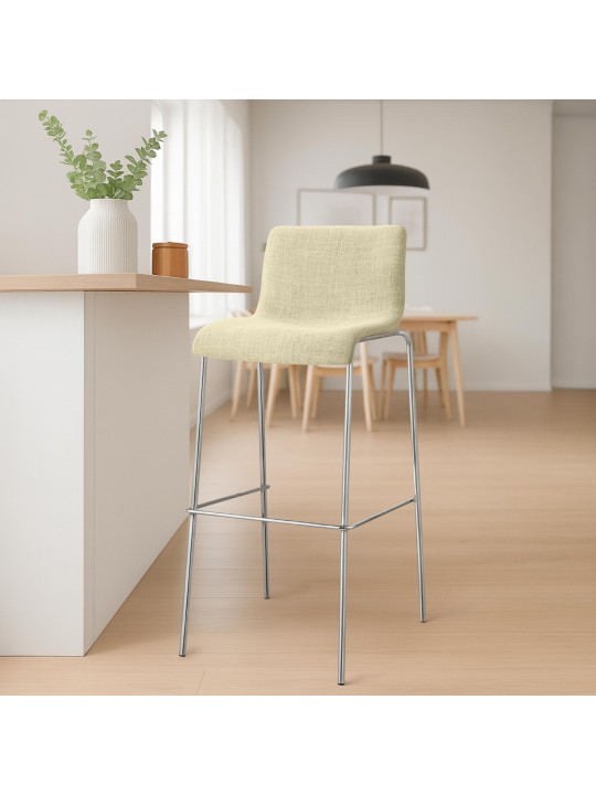 Banqueta alta em tecido Hoover com estrutura de 4 pés cromada, creme
