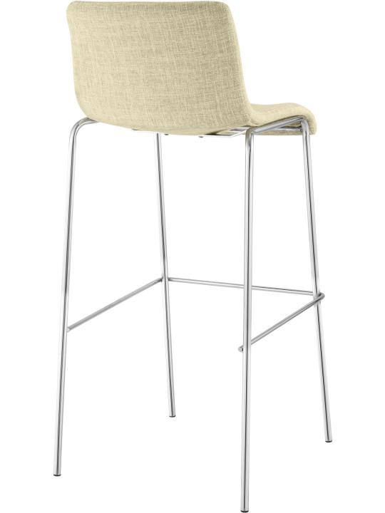 Banqueta alta em tecido Hoover com estrutura de 4 pés cromada, creme