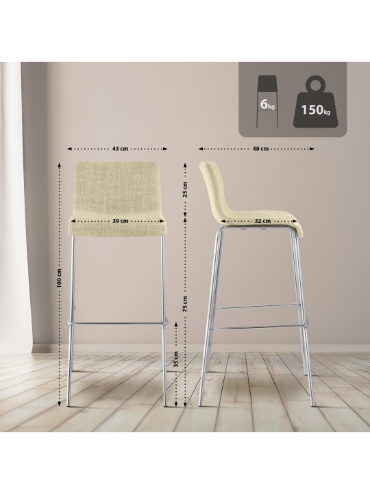 Banqueta alta em tecido Hoover com estrutura de 4 pés cromada, creme
