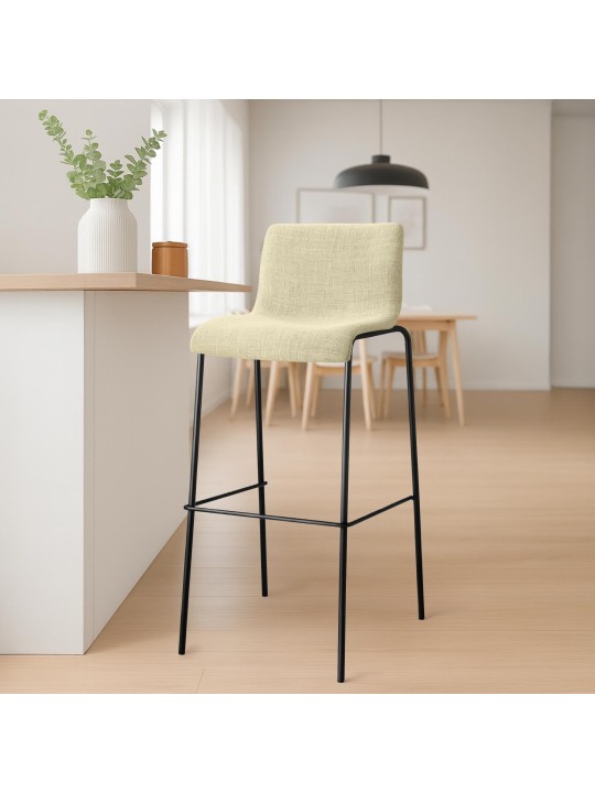 Banqueta alta em tecido Hoover com estrutura de 4 pés, creme