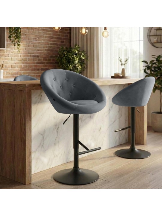 Banqueta de bar London veludo preto, cinza escuro