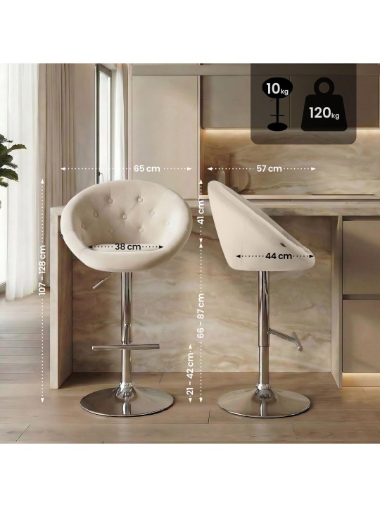 Banco de bar London veludo cromado, creme