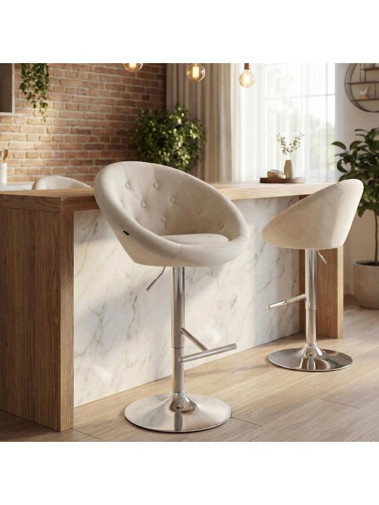 Banco de bar London veludo cromado, creme