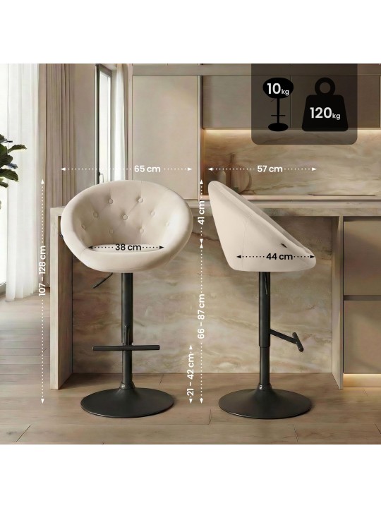 Banco de bar London veludo preto, creme