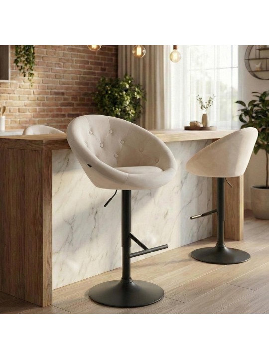 Banco de bar London veludo preto, creme