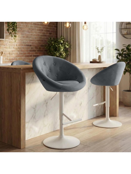 Banqueta de bar London veludo branco, cinzento escuro