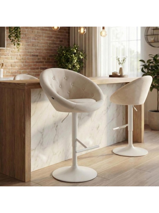 Banco de bar London veludo branco, creme