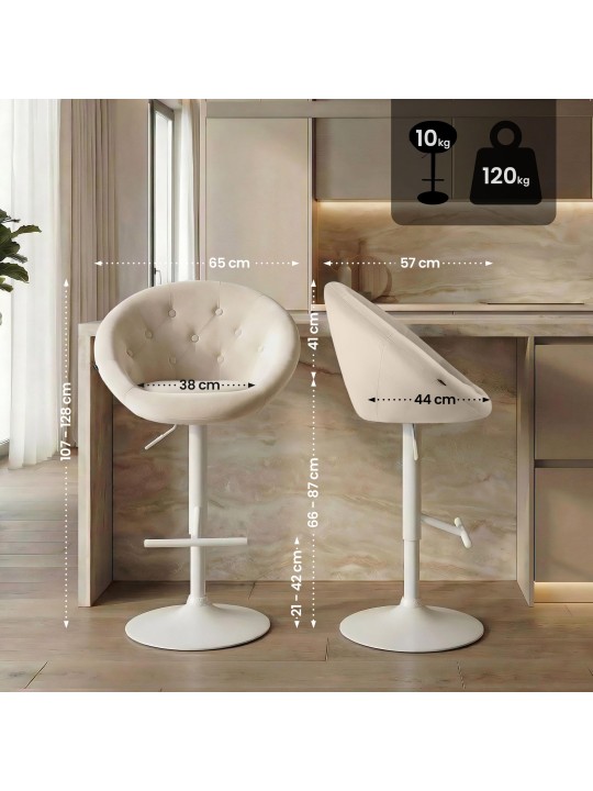 Banco de bar London veludo branco, creme