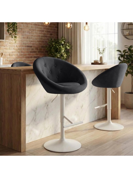 Banqueta de bar London veludo branco, preto