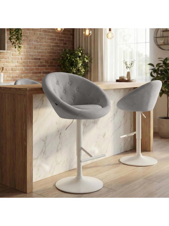 Banqueta de bar London veludo branco, cinza
