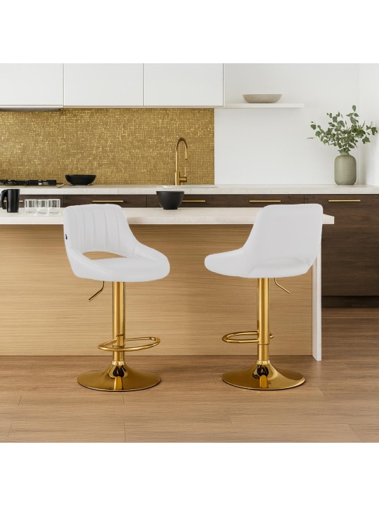 Banqueta de bar Milet couro sintético dourado, branco