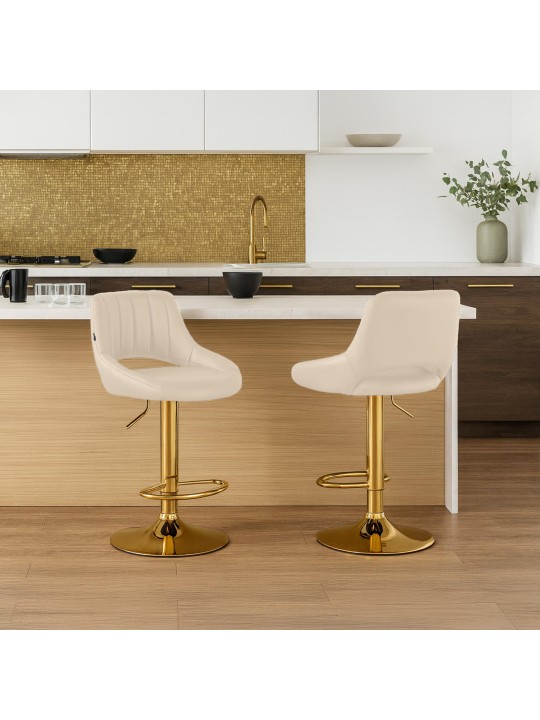 Banqueta de bar Milet couro sintético dourado, creme