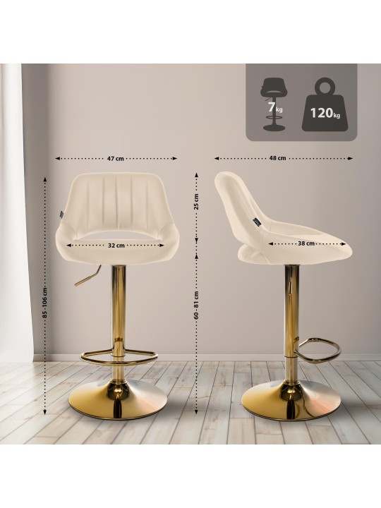 Banqueta de bar Milet couro sintético dourado, creme