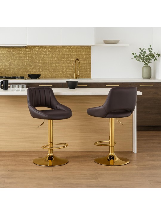 Banqueta de bar Milet couro sintético dourado, castanho Banqueta de bar Milet couro sintético dourado, castanho