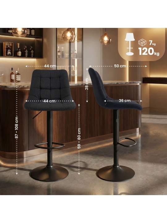 Banqueta de bar Mapun tecido, preto