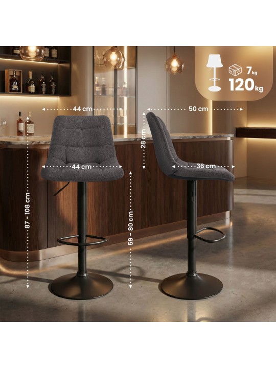 Banco de bar Mapun tecido, cinzento escuro
