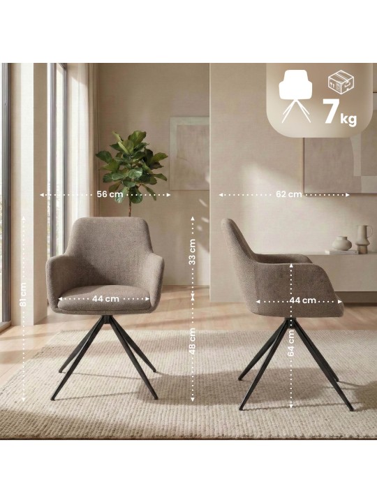 Conjunto de 2 cadeiras de sala de jantar Olema tecido, taupe