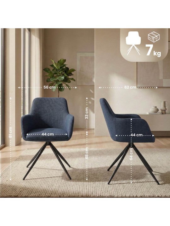 Conjunto de 2 cadeiras de sala de jantar Olema tecido, azul Conjunto de 2 cadeiras de sala de jantar Olema tecido, azul