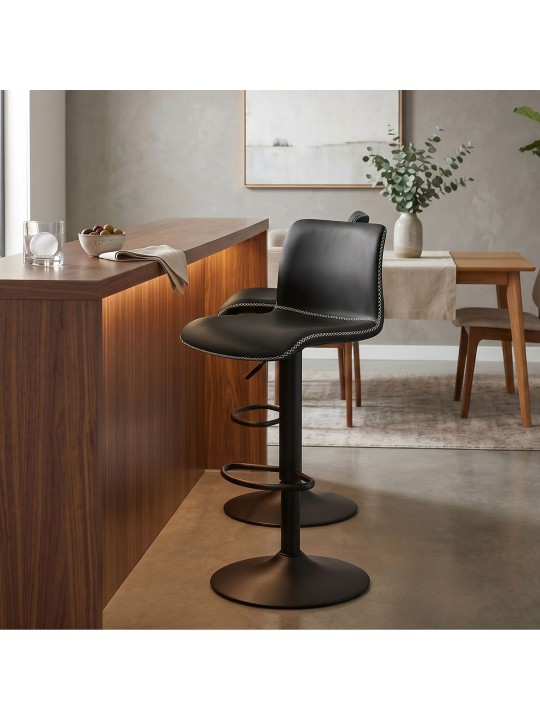 Conjunto de 2 bancos de bar Henchy couro sintético, preto