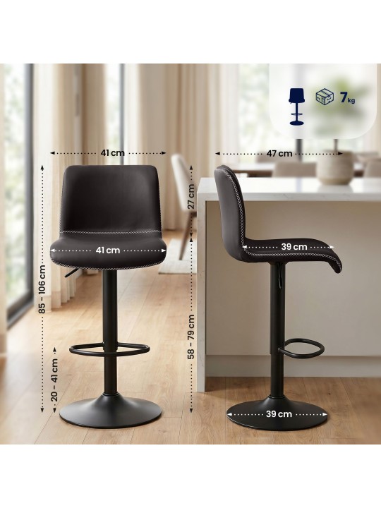Conjunto de 2 bancos de bar Henchy couro sintético, preto