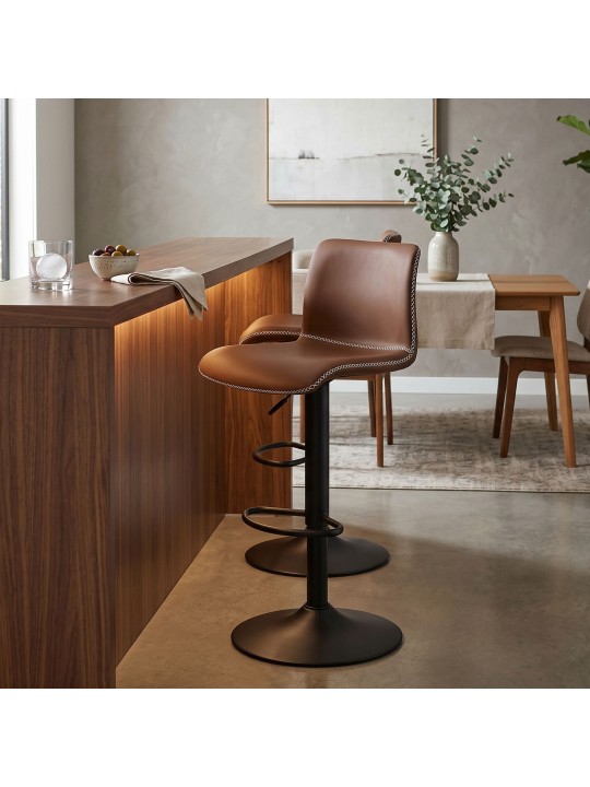 Conjunto de 2 bancos de bar Henchy couro sintético, castanho
