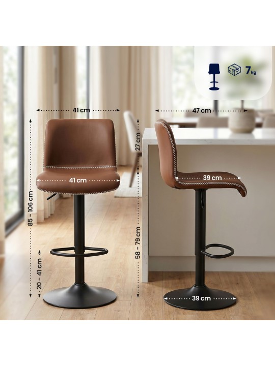 Conjunto de 2 bancos de bar Henchy couro sintético, castanho