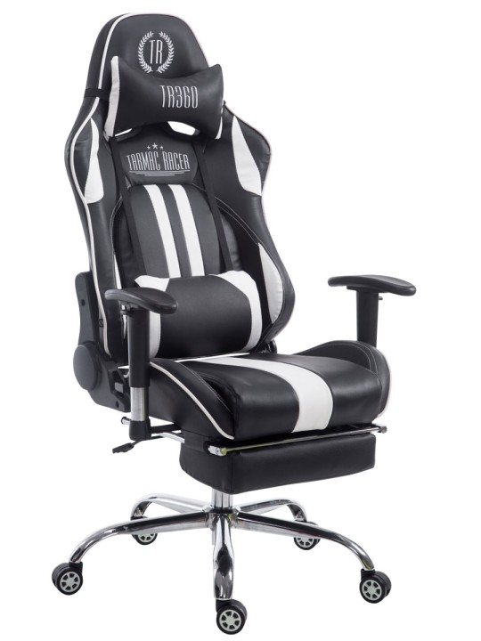 Cadeira de escritório de corrida Limit com apoio para pés, preto/branco