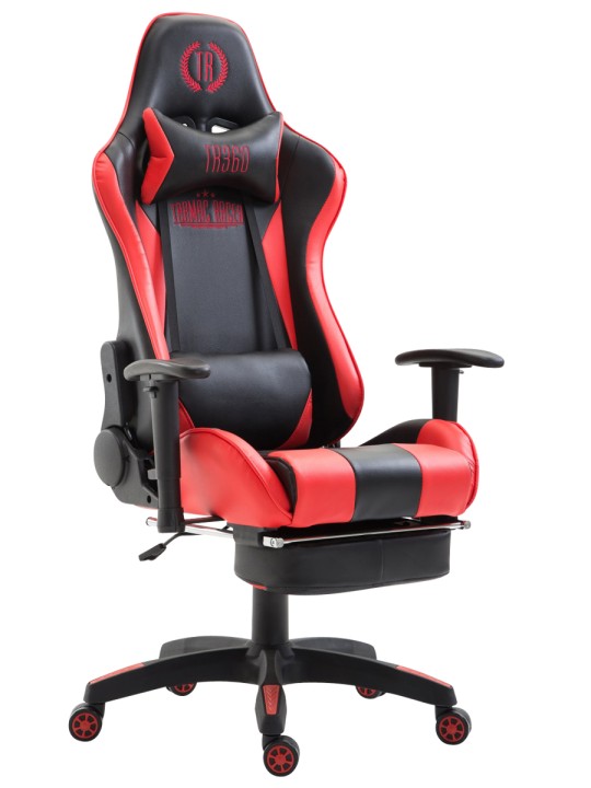 Cadeira de escritório Boavista em pele sintética com apoio de pés, preto/vermelho