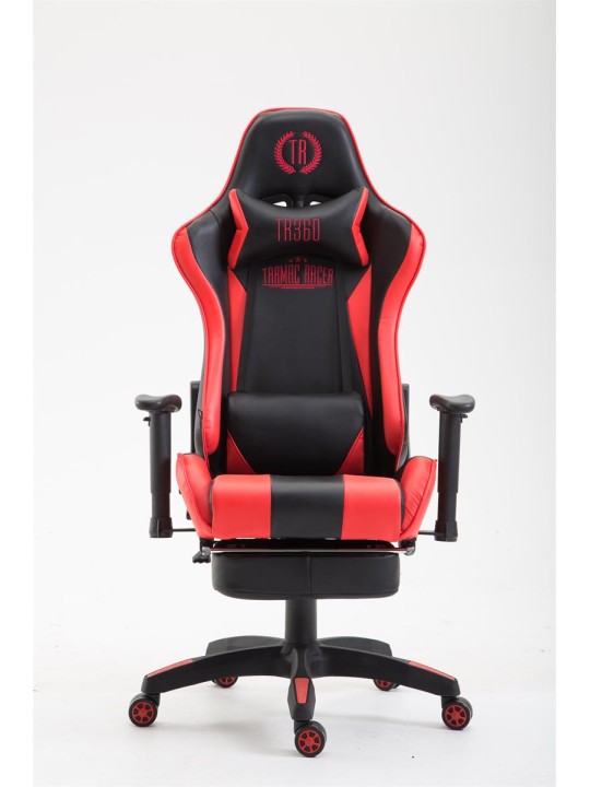 Cadeira de escritório Boavista em pele sintética com apoio de pés, preto/vermelho