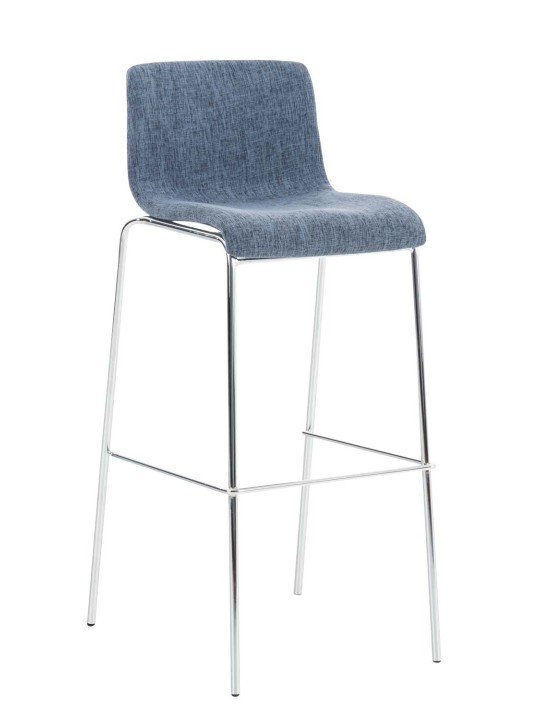 Banqueta alta em tecido Hoover com estrutura de 4 pés cromada, azul