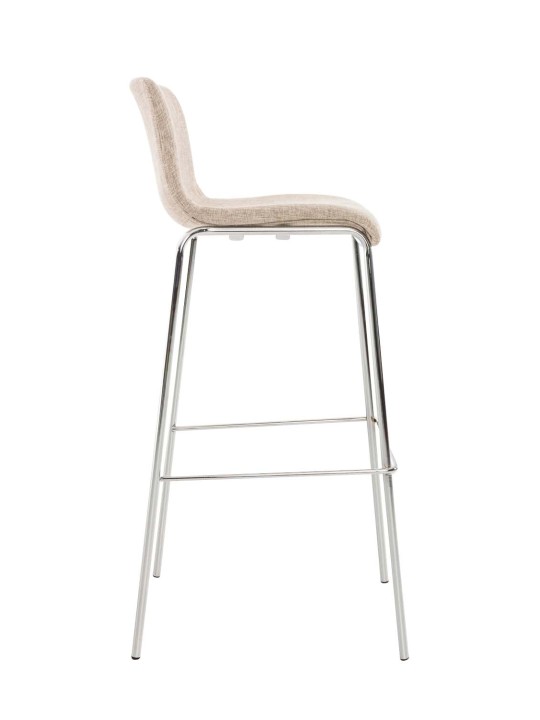 Banqueta alta em tecido Hoover com estrutura de 4 pés cromada, creme