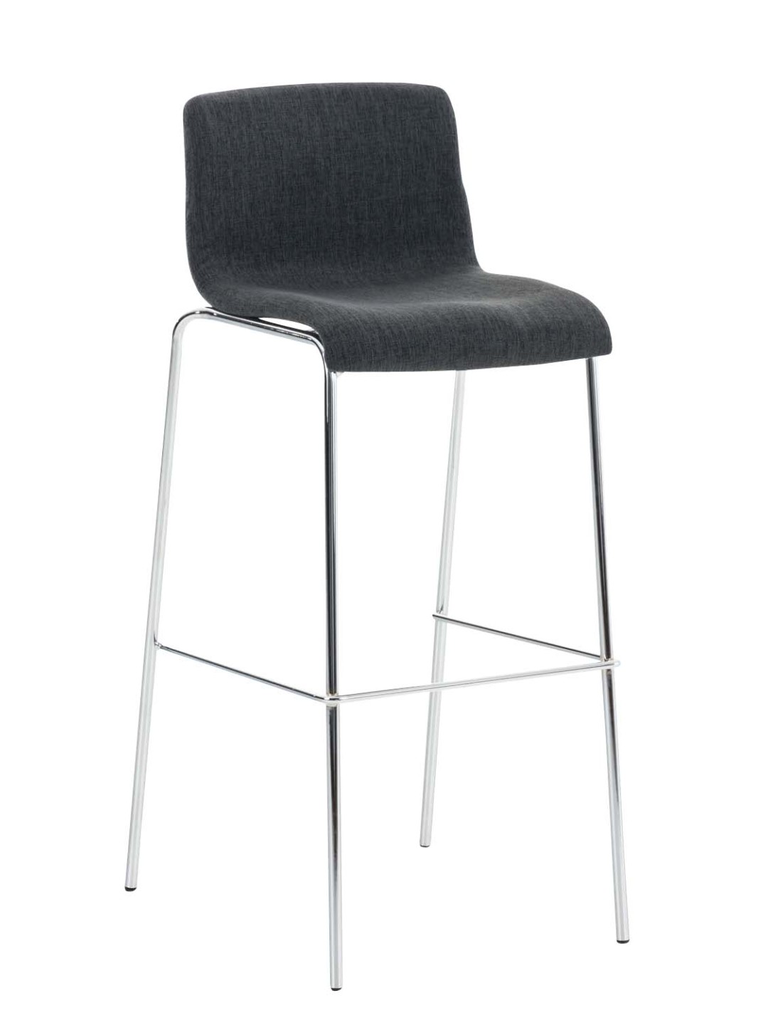 Banqueta alta em tecido Hoover com estrutura de 4 pés cromada, cinza escuro