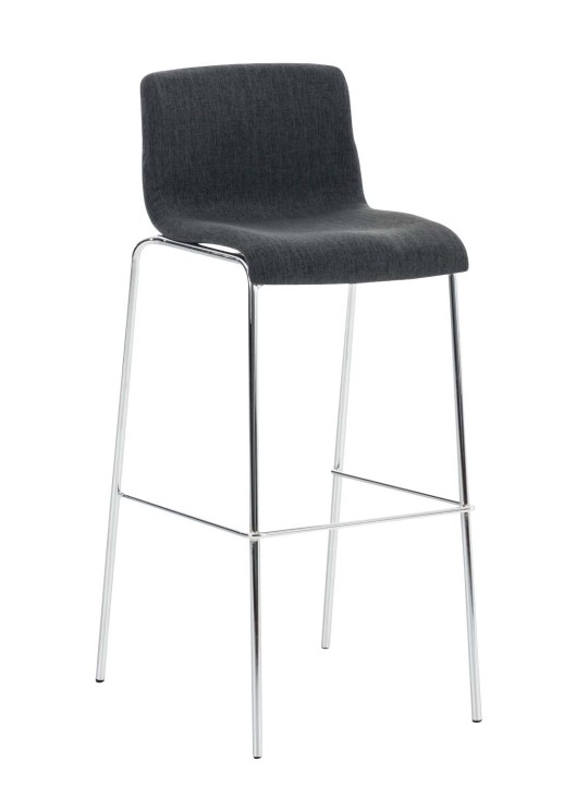 Banqueta alta em tecido Hoover com estrutura de 4 pés cromada, cinza escuro