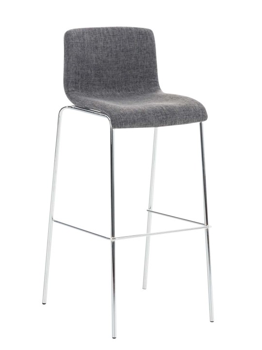 Banqueta alta em tecido Hoover com estrutura de 4 pés cromada, cinza claro
