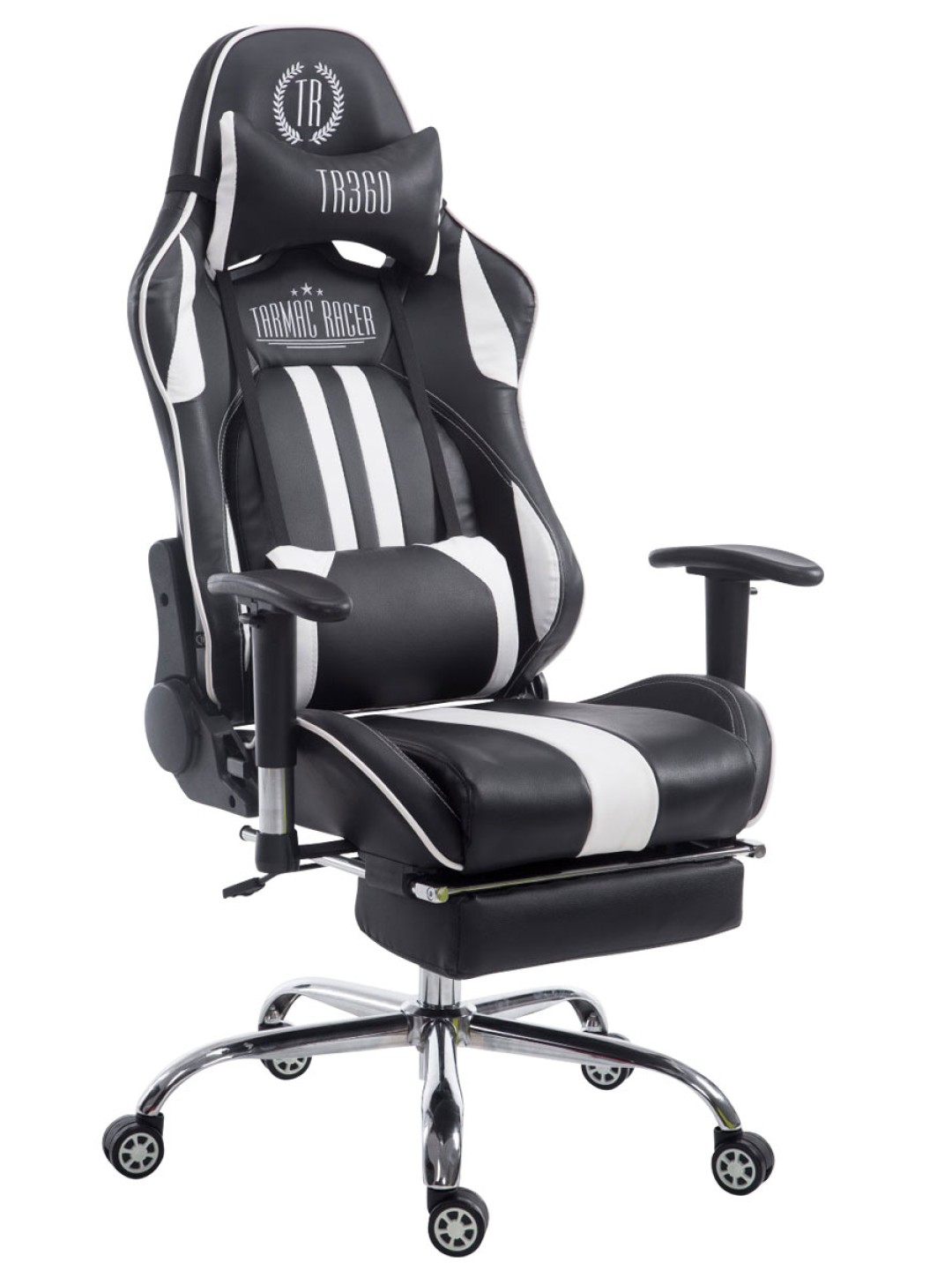 Cadeira de escritório de corrida Limit V2 couro artificial com apoio para pés, preto/branco