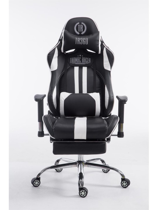 Cadeira de escritório de corrida Limit V2 couro artificial com apoio para pés, preto/branco