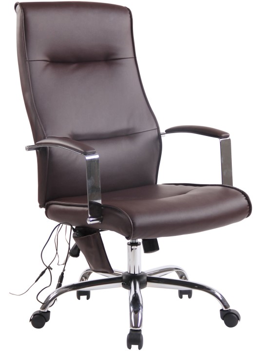 Cadeira de escritório em couro sintético Portland com função de massagem, castanho