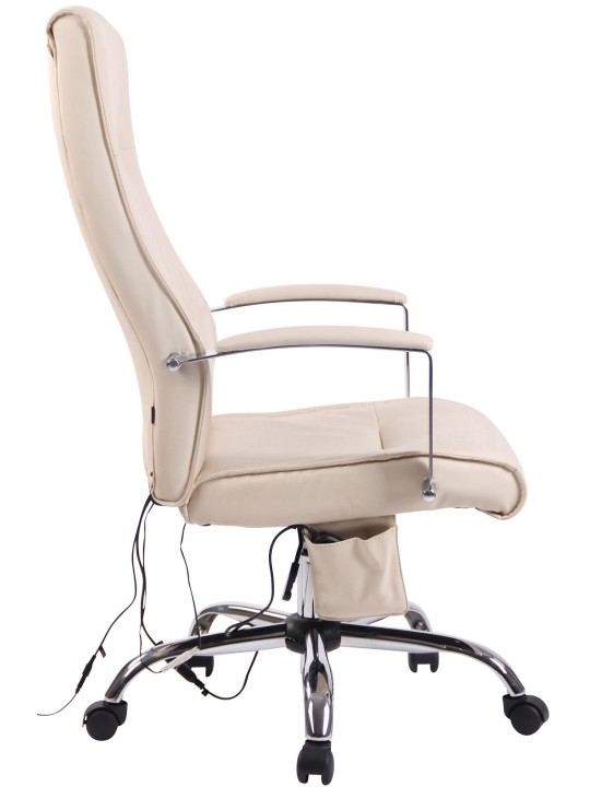 Cadeira de escritório em couro sintético Portland com função de massagem, creme