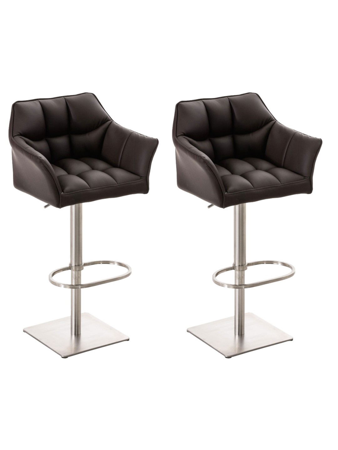 Conjunto de 2 bancos altos em pele sintética Damaso em aço inoxidável, castanho