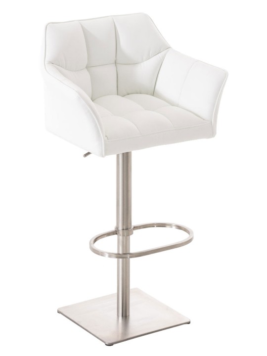 Conjunto de 2 bancos altos em pele sintética Damaso em aço inoxidável, branco