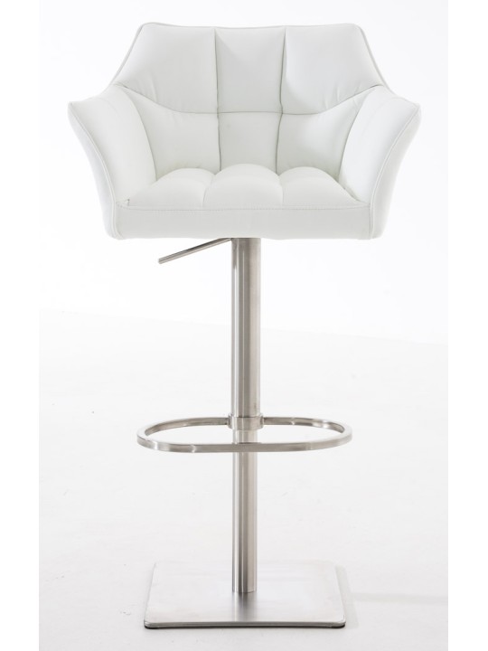 Conjunto de 2 bancos altos em pele sintética Damaso em aço inoxidável, branco