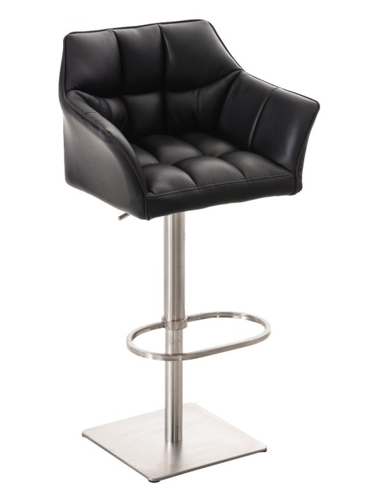 Conjunto de 2 bancos altos em pele sintética Damaso em aço inoxidável, preto