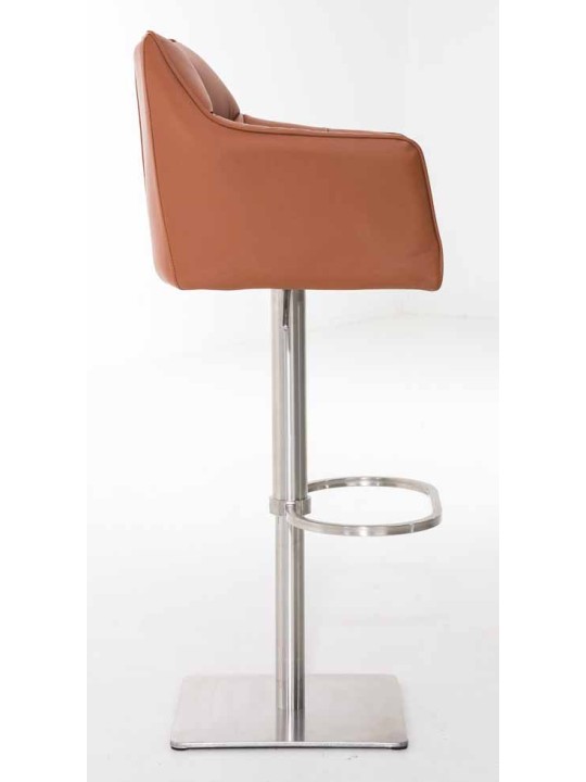 Conjunto de 2 bancos altos em pele sintética Damaso em aço inoxidável, castanho claro